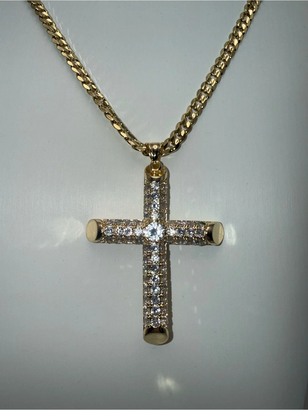24” 18k dipped, 18k stamped AAACZ Cuban cross pendant set